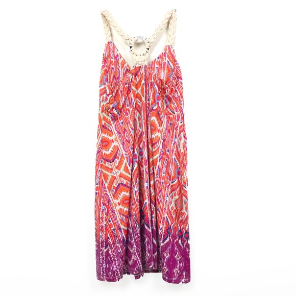 Pink Rose Ombre Ikat w/ Macrame Strap V-Neck Dress - Picture 2 of 4